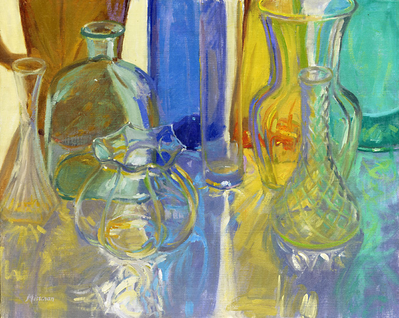 Colored Glass in Blue and Gold